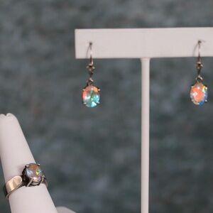 Sterling Silver Sparkly Rainbow Crystal Earrings and Ring Set